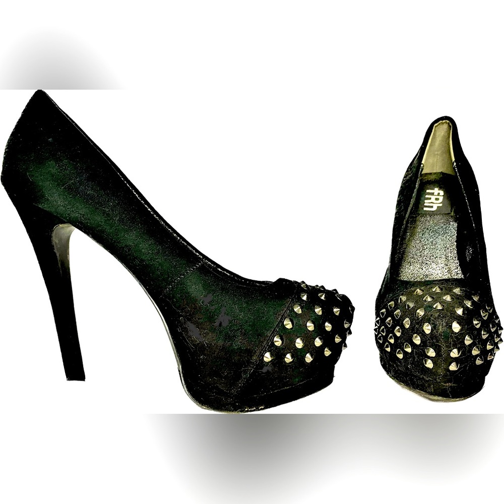 Black suede stiletto platform with studs
